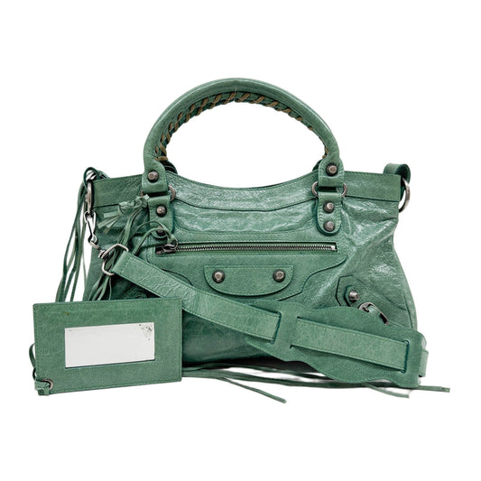 The First Pommier Green Leather Two Way Bag