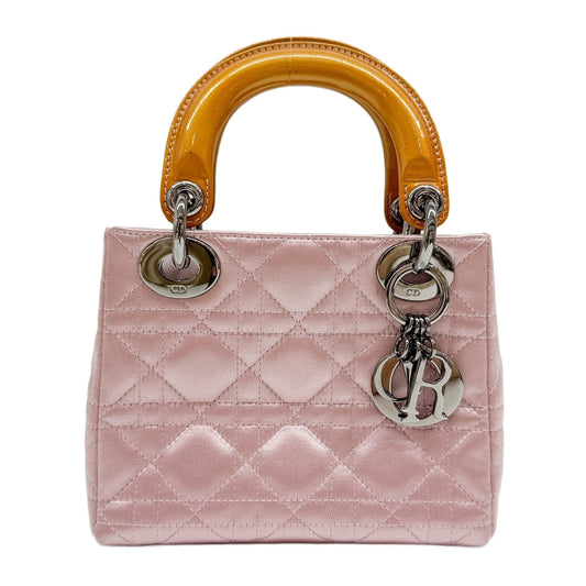 Mini Lady Dior Cannage Pink Satin Hand Bag