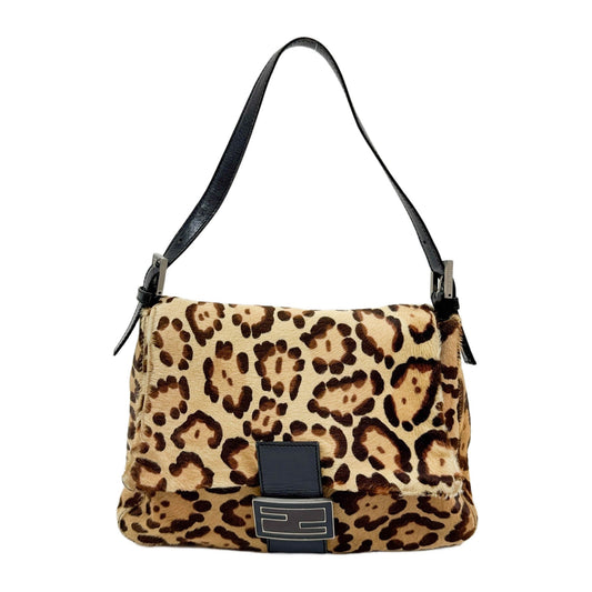 Mamma Baguette Brown Cheetah Print Fur Shoulder Bag