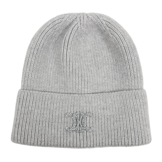 Shiny Triomphe Grey Wool Beanie Hat