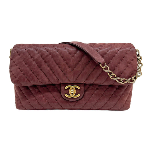 Classic Flap 2010-2011 Chevron Bordeaux Suede Shoulder Bag