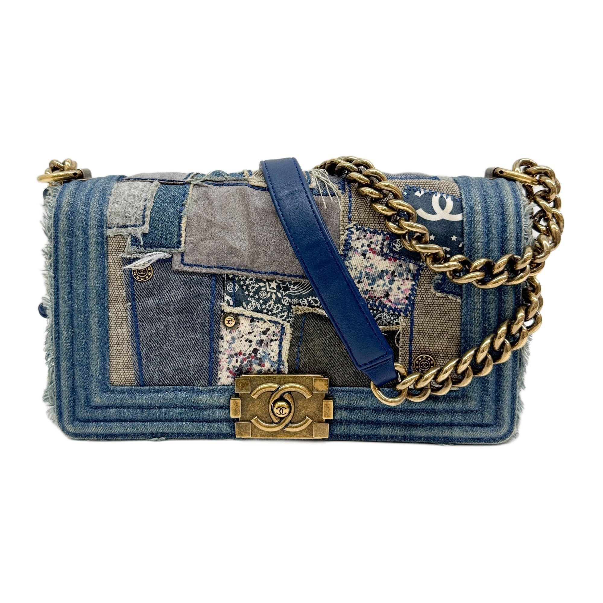 Boy 2014-2015 Patchwork Blue Denim Shoulder Bag