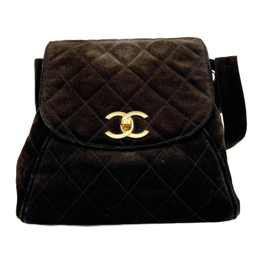1994-1996 Drawstring and Flap Quilted Brown Suede Backpack