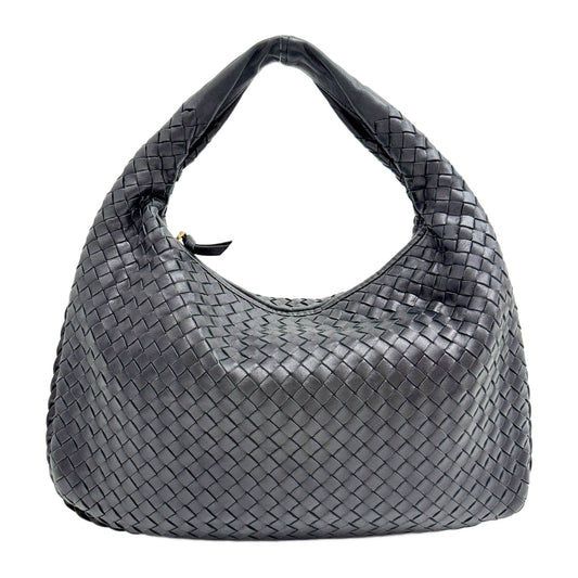 Intrecciato Black Leather Hobo Shoulder Bag