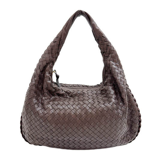 Intrecciato Brown Leather Hobo Shoulder Bag