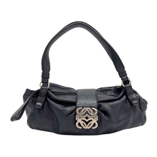 Anagram Clasp Black Leather Shoulder Bag