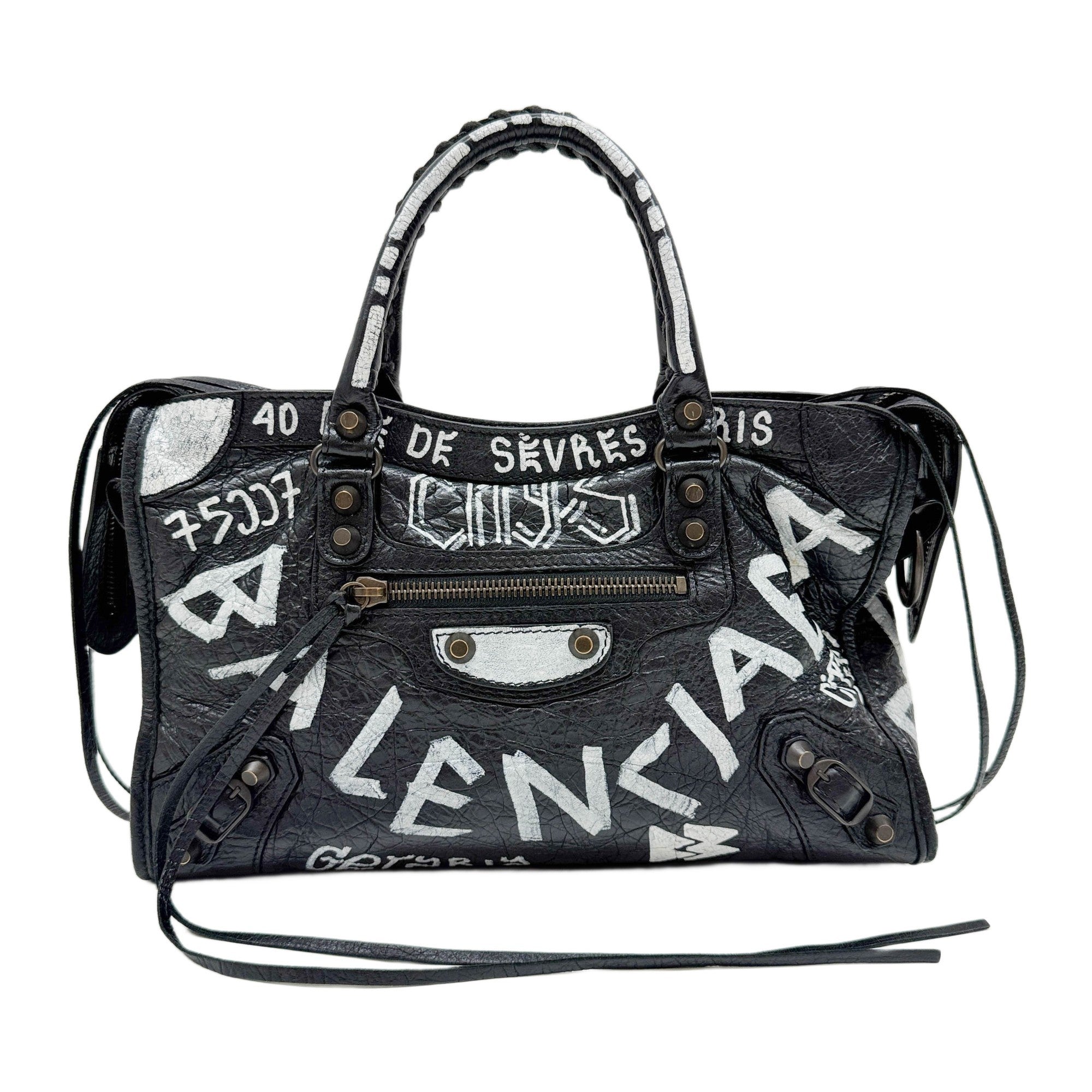 Mini City Graffiti Black Leather Hand Bag