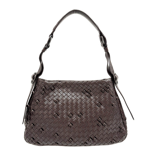 Intrecciato Twisted Leather Brown Leather Shoulder Bag