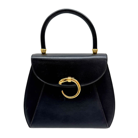 Panthere Black Leather Handle Bag