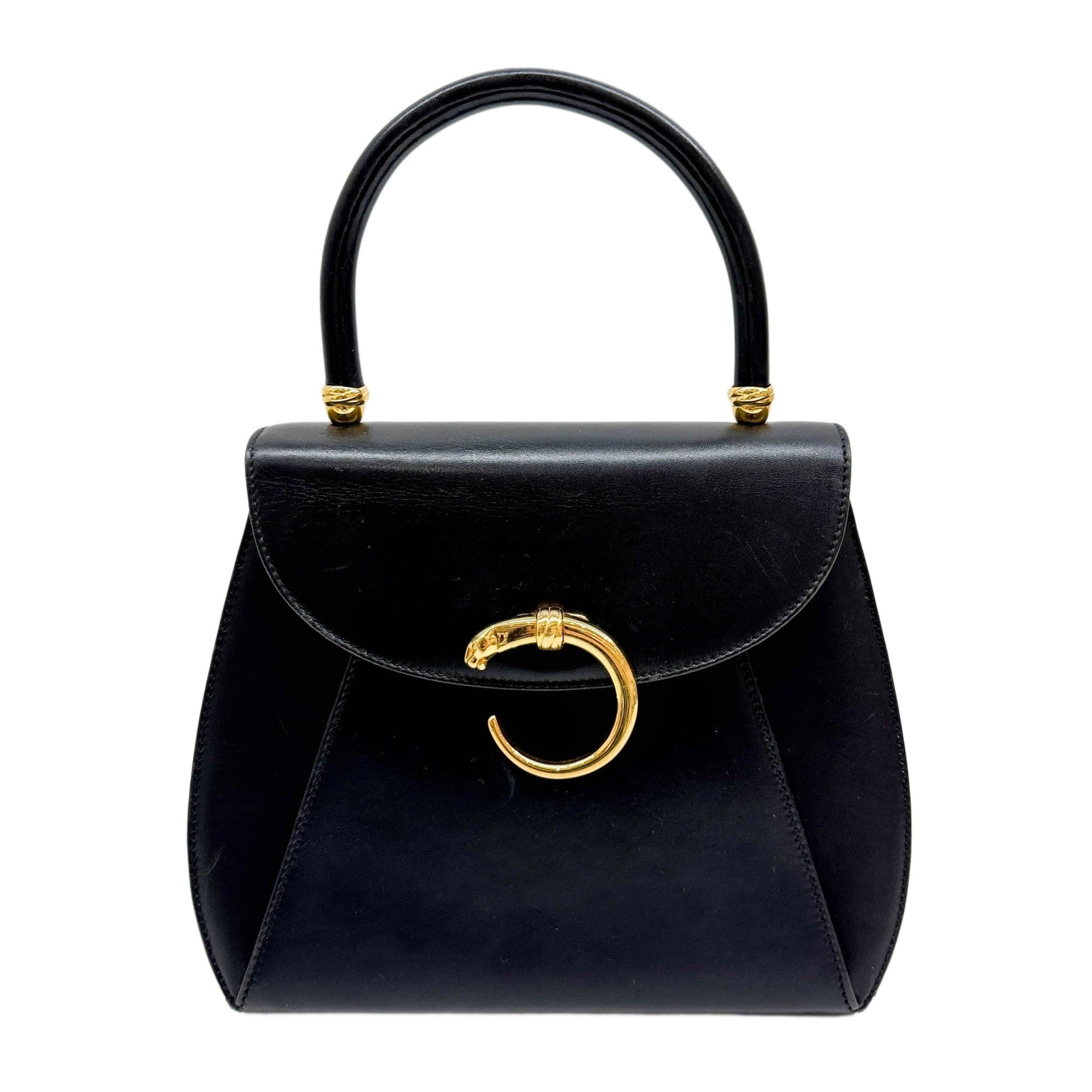 Panthere Black Leather Handle Bag