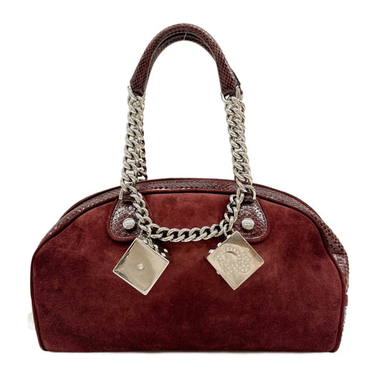Gambler Dice Python Embossed Leather Trim Bordeaux Red Suede Shoulder Bag