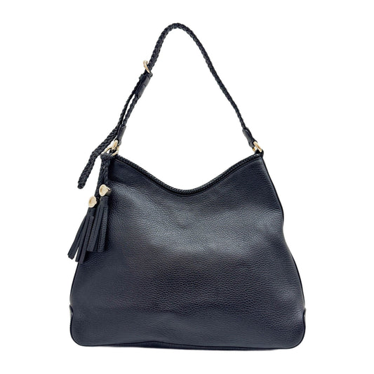 Black Leather Tassels Hobo Shoulder Bag