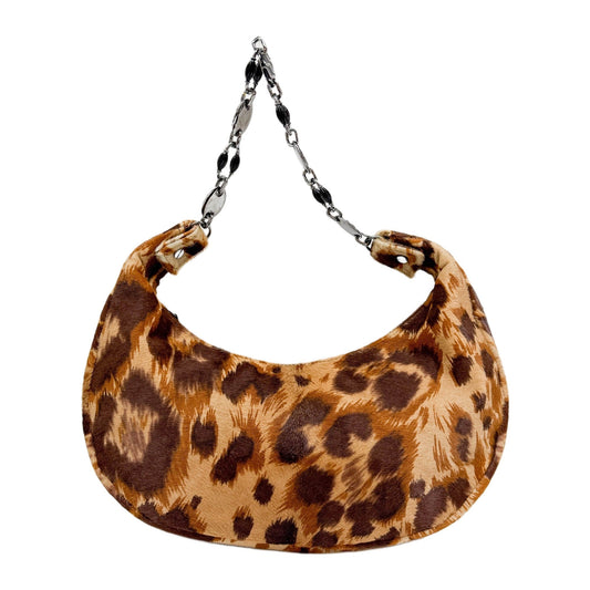 Half Moon Leopard Print Pony Hair Chain Shoulder Bag