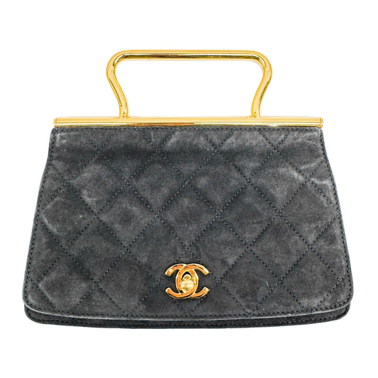 1994-1996 Gold Handle Grey Suede Matelasse Handle Bag