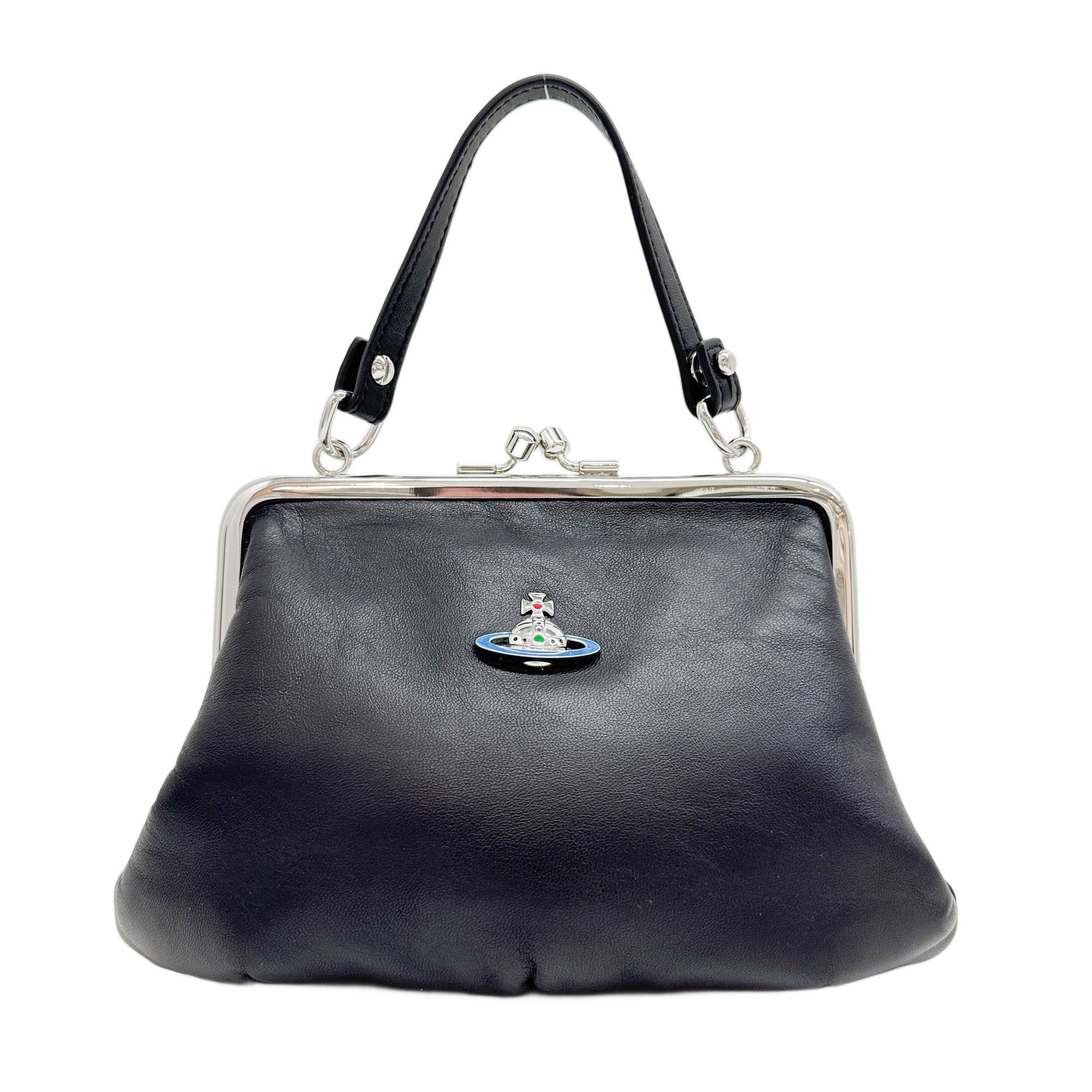 Kiss Lock Black Leather Two Way Bag