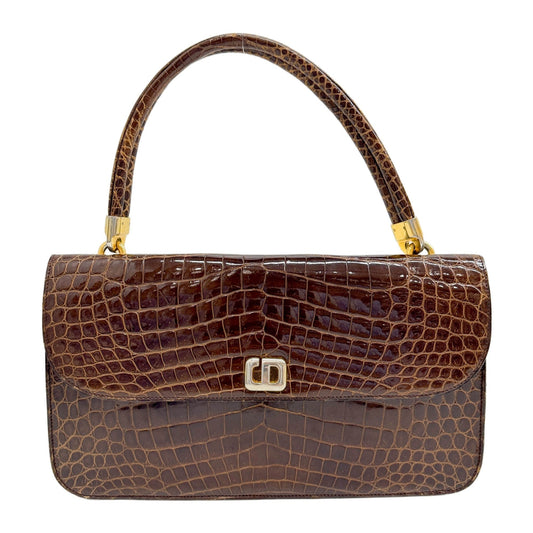 Brown Crocodile Embossed Leather Shoulder bag