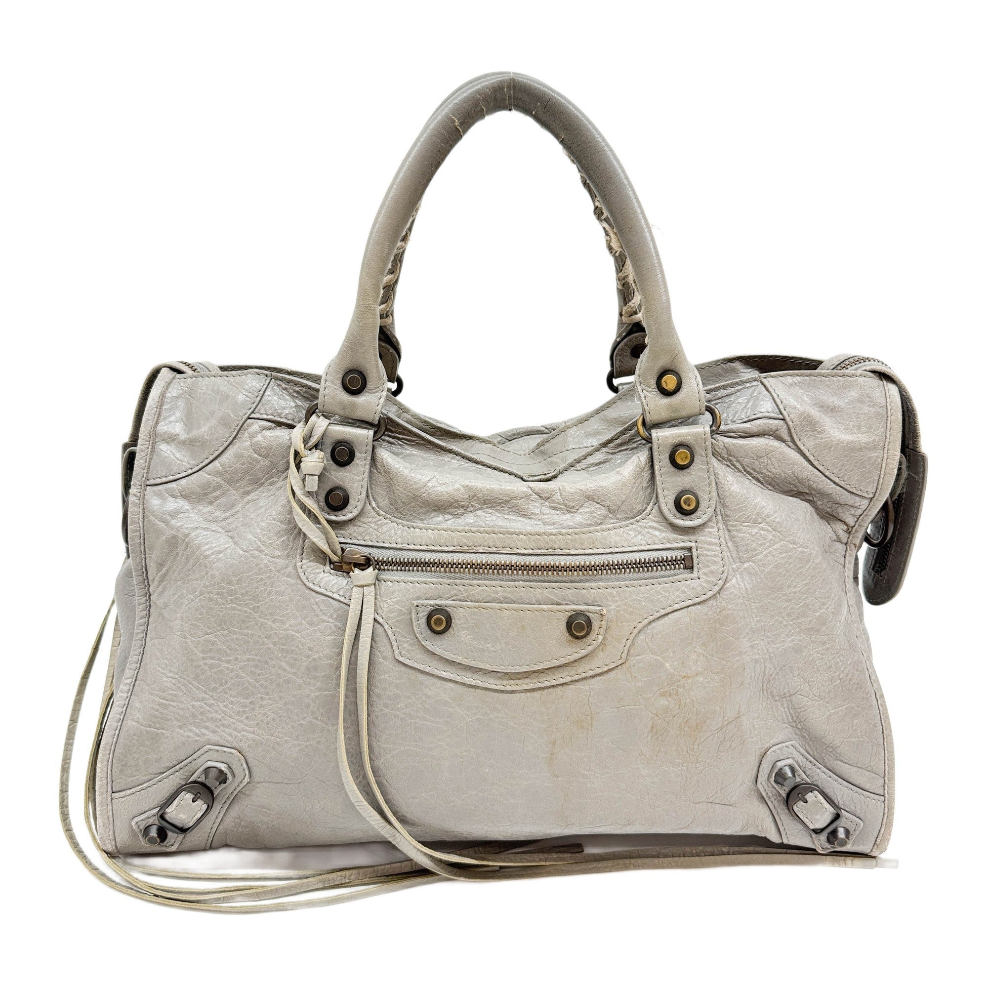 The City Light Gray Leather Two Way Bag