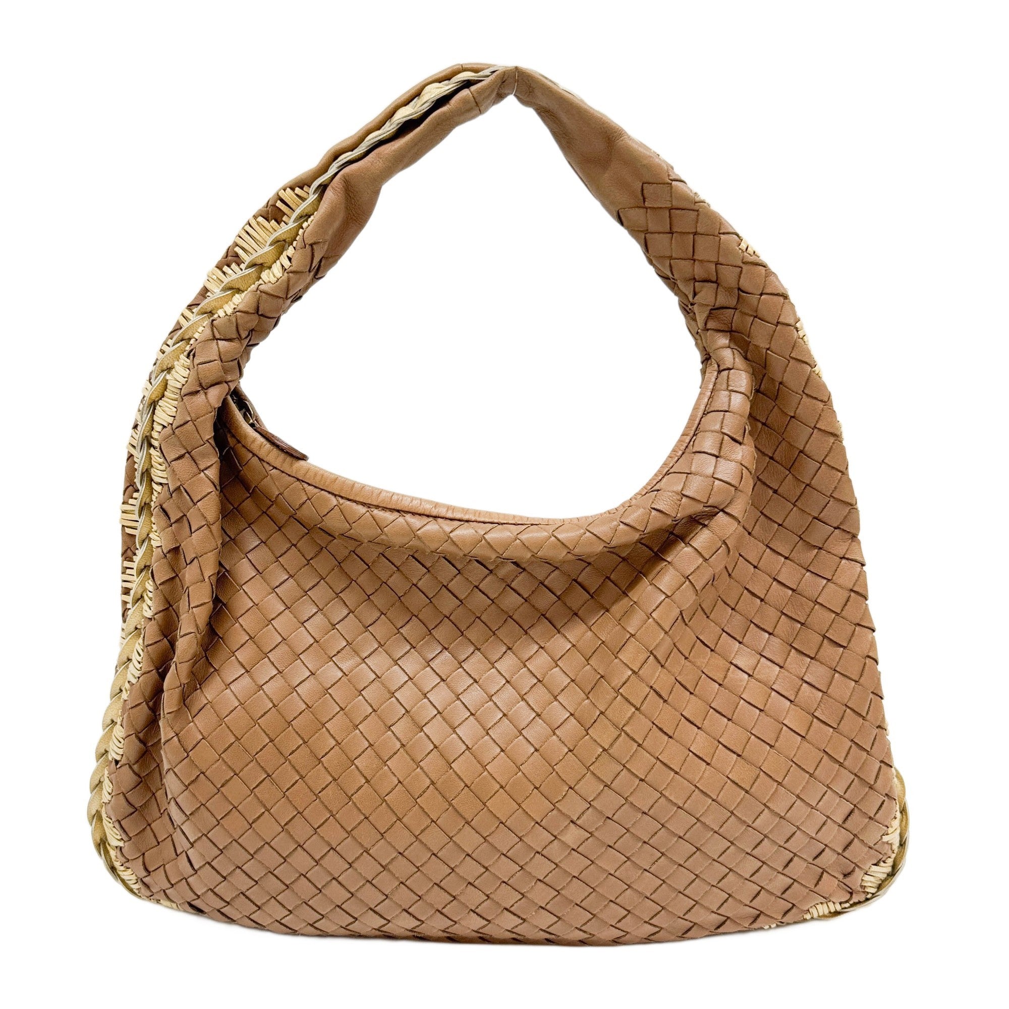 Intrecciato Brown Leather Frame Details Hobo Shoulder Bag