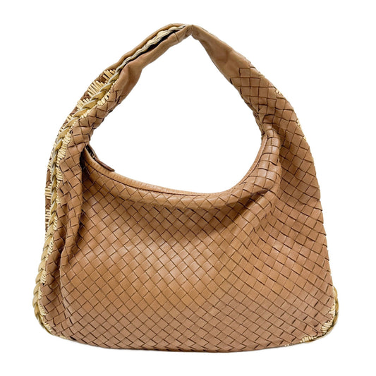 Intrecciato Brown Leather Frame Details Hobo Shoulder Bag