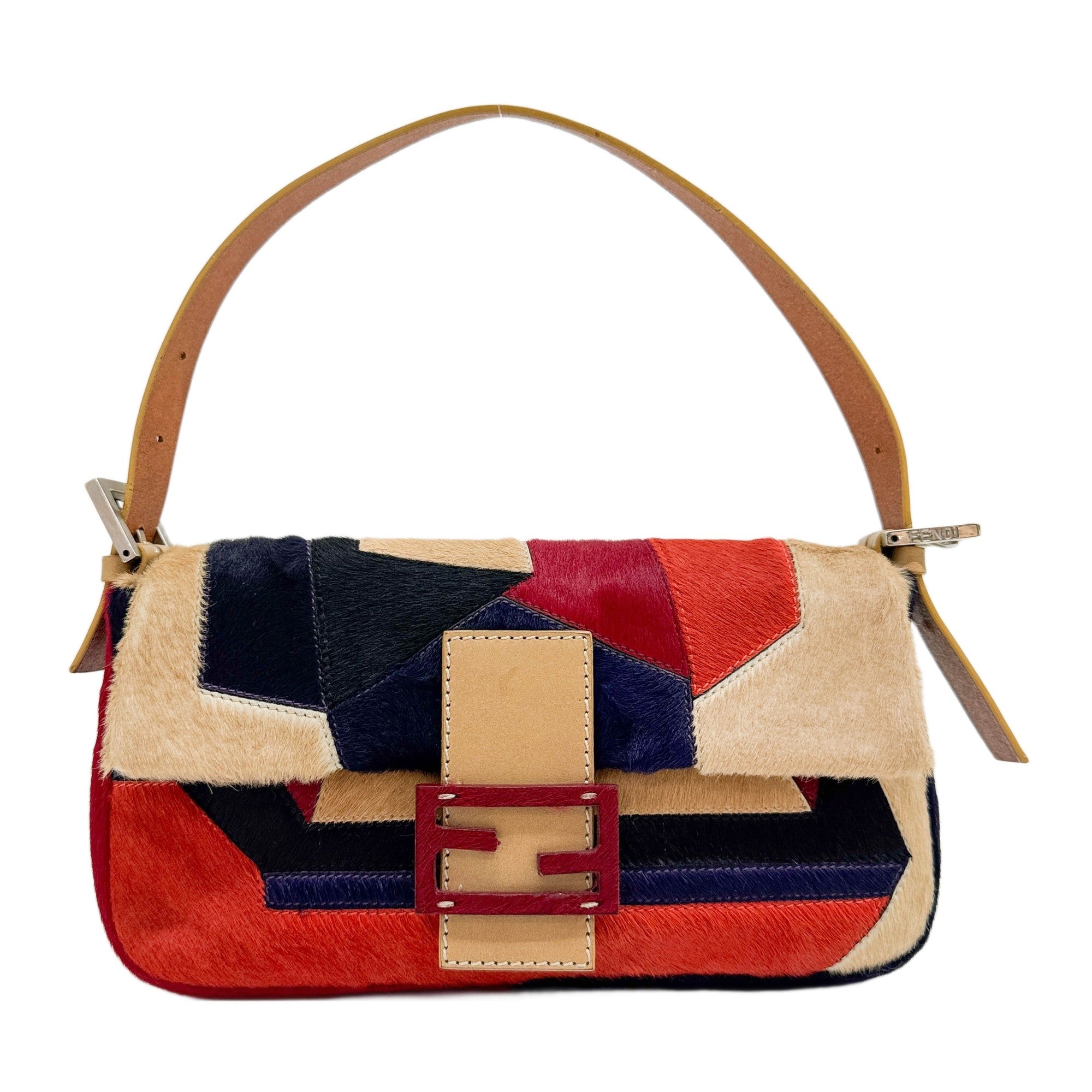 Baguette Colorful Geometric Cut Pony Hair Shoulder Bag
