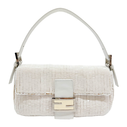 Baguette White Square Sequin Shoulder Bag