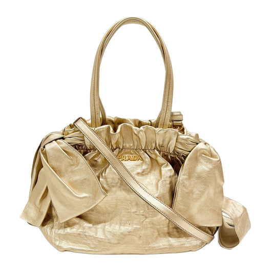 Bows Gold Leather Two Way Bag