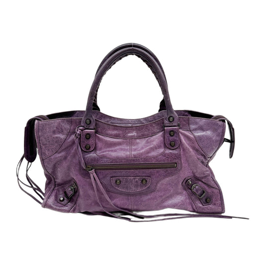 The City Purple Leather Handle Bag