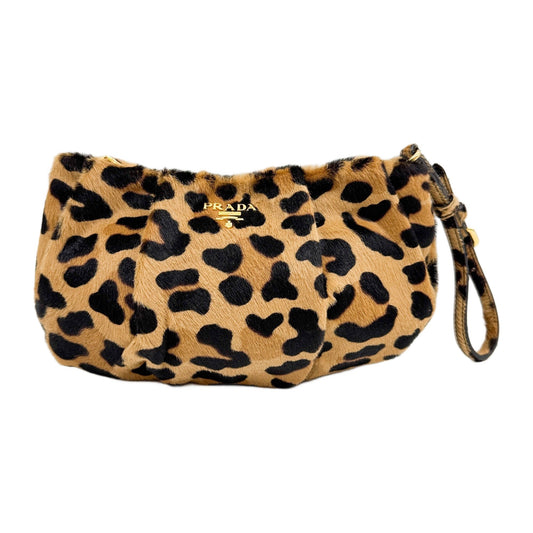 Brown Leopard Print Pony Hair Clutch Bag