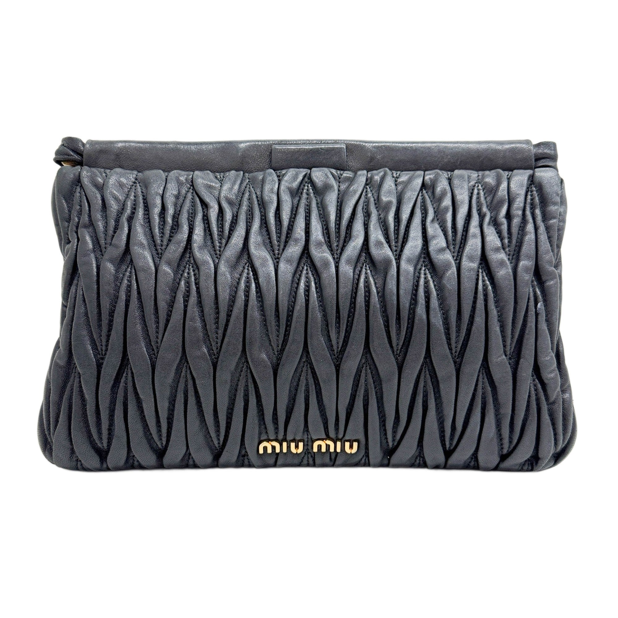 Matelasse Black Leather Clutch Bag