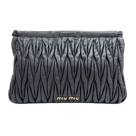 Matelasse Black Leather Clutch Bag