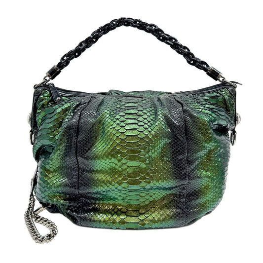 Galaxy Metallic Green Python Embossed Leather Shoulder Hobo Bag