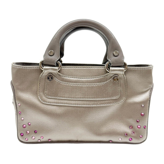 Mini Boogie Grey Satin with Pink Rhinestones Hand Bag