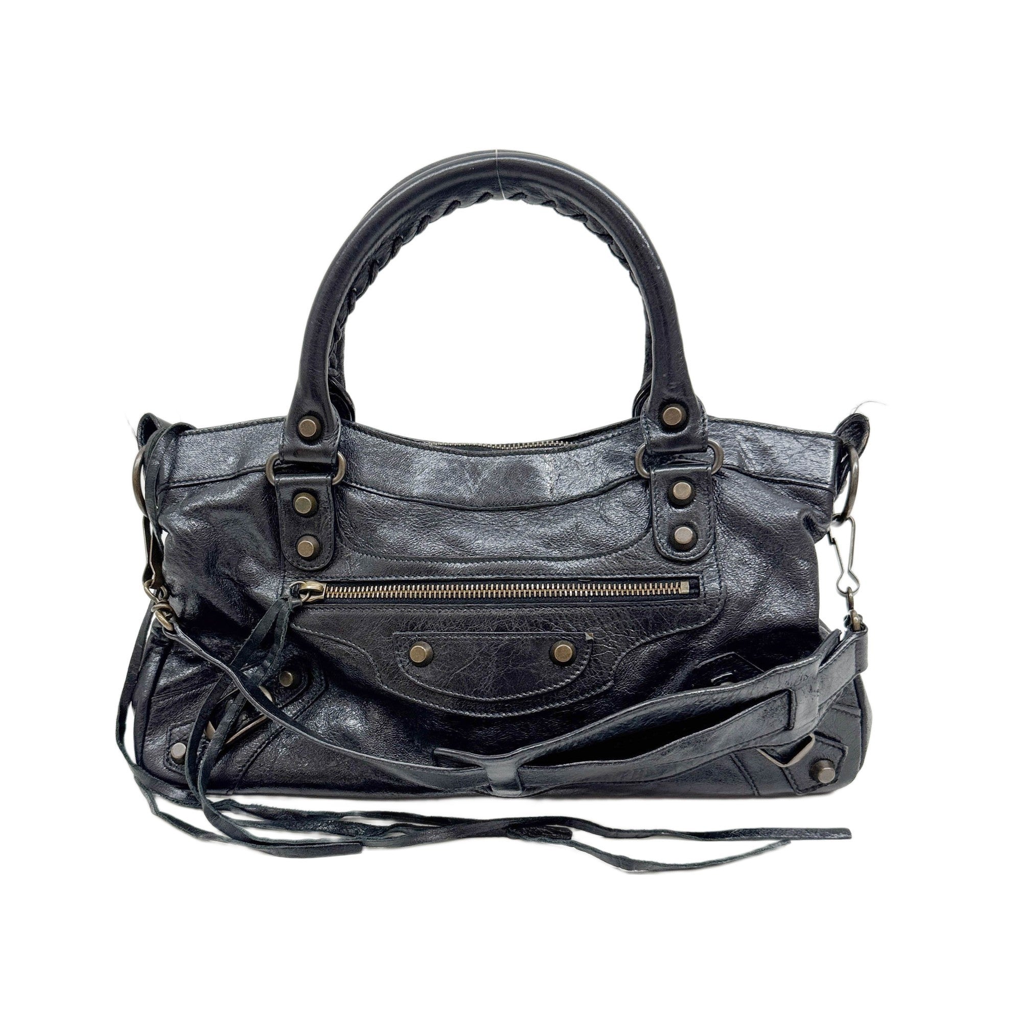 The First Black Leather Two Way Bag