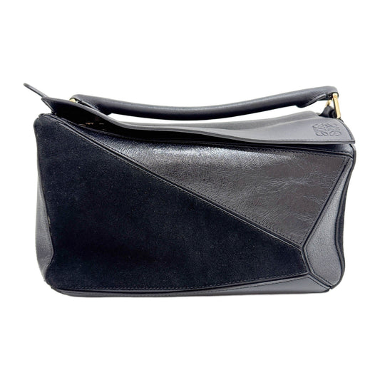 Puzzle Black Leather & Suede Two Way Bag