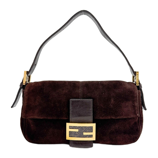 Baguette Brown Suede Shoulder Bag