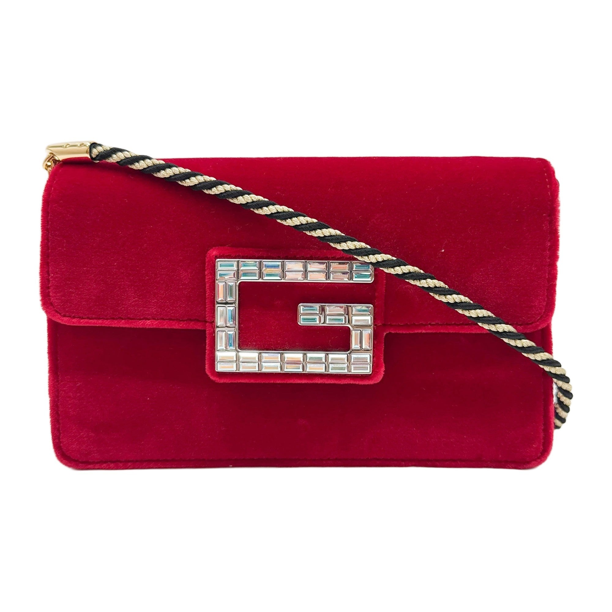 Broadway Red Velvet with Crystal Logo Shoulder Bag