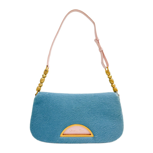 Malice Pearl Blue Pony Hair & Green Python Embossed Leather Shoulder Bag