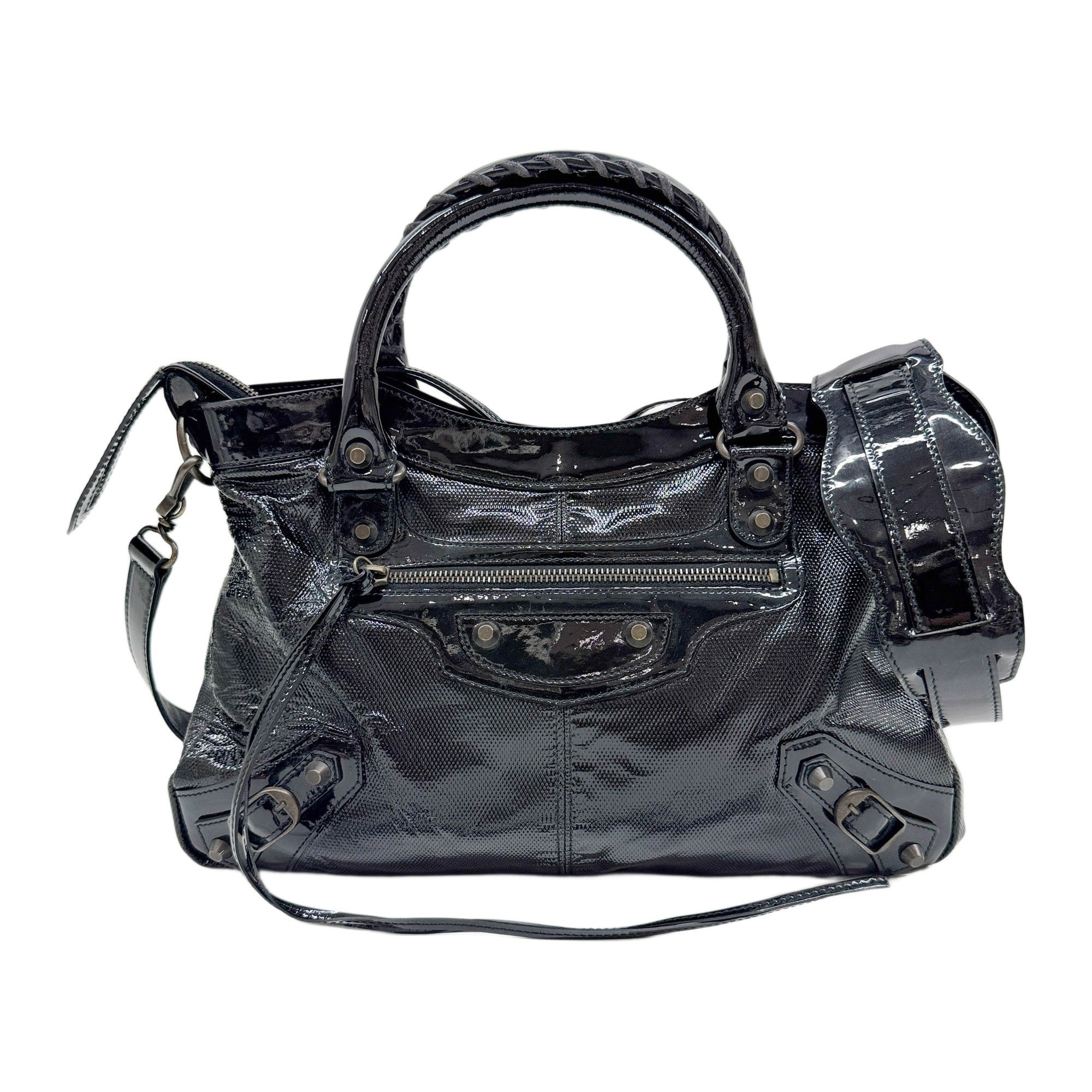 The Town Black Leather Two Way Bag