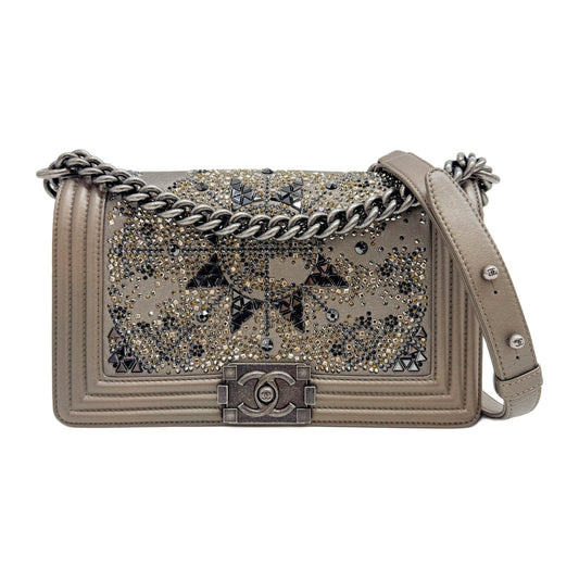 2017 Boy Brown Lambskin Crystals Chain Shoulder Bag