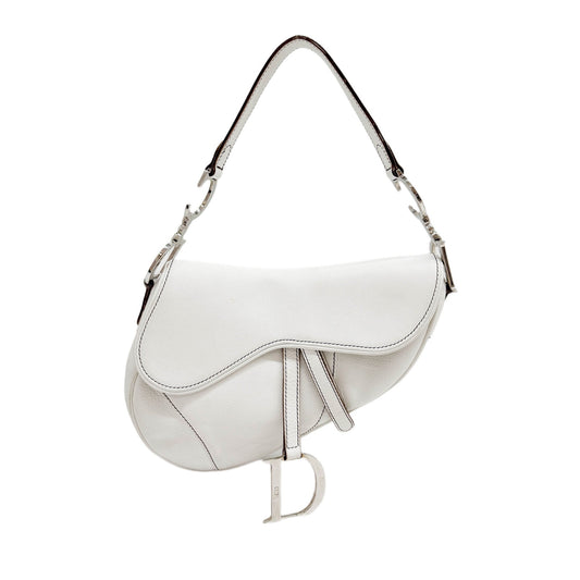 Saddle White Leather Shoulder Bag