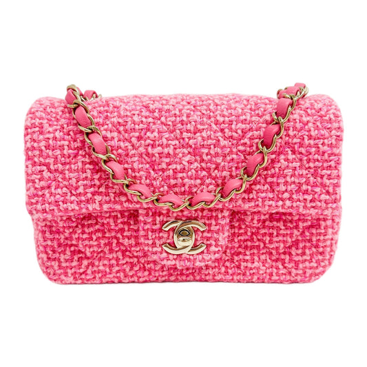 Mini Classic Flap 2021-2026 Pink Tweed Shoulder Bag