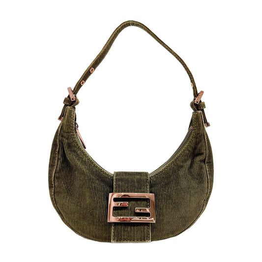 Croissant Army Green Corduroy Shoulder Bag