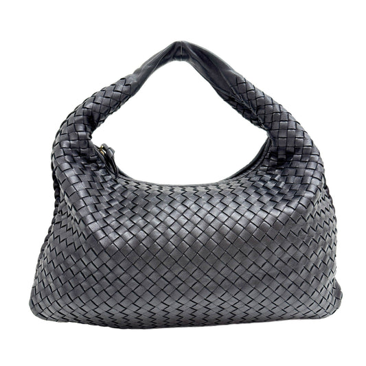 Intrecciato Black Leather Shoulder Bag