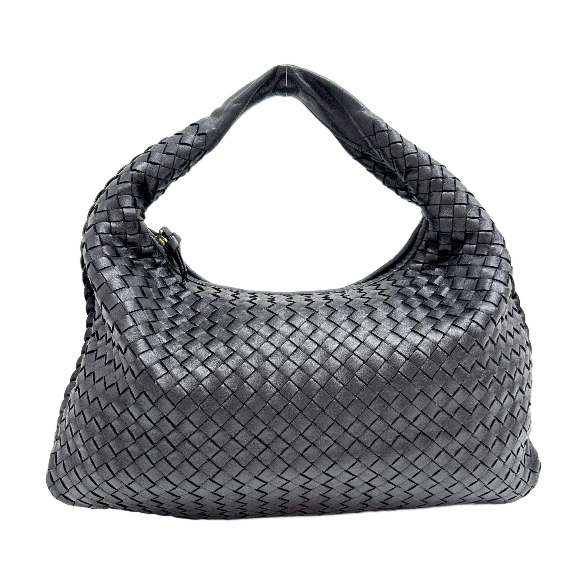Intrecciato Black Leather Shoulder Bag