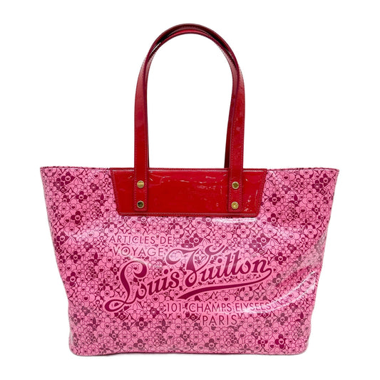 LV x Takashi Murakami Cosmic Blossom Pink Vinyl Shoulder Tote Bag