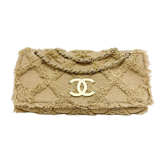 Large Nature Flap 2009-2010 Tan Tweed Shoulder Bag