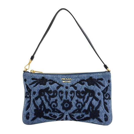 Flower Embroidery Matelasse Denim Handle Bag