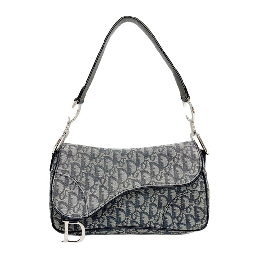 Double Saddle Navy Blue Trotter Canvas Shoulder Bag