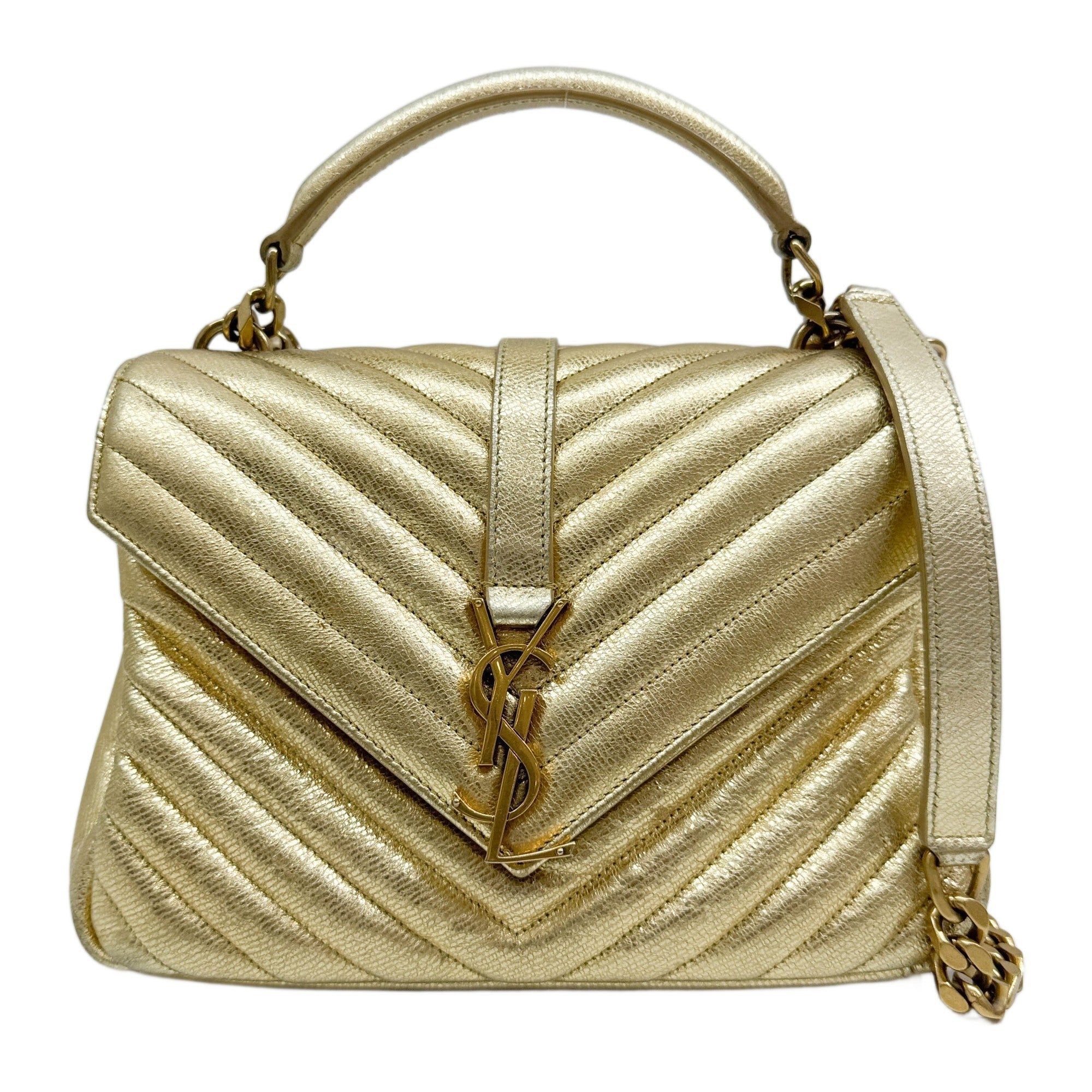 College Matelasse Chevron Gold Leather Two Way Bag