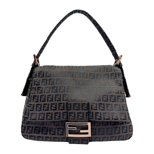 Mamma Baguette Espresso Brown Zucca Canvas Shoulder Bag